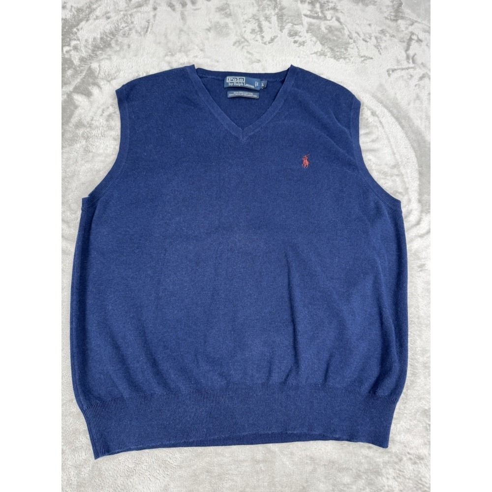 Vintage Polo Ralph Lauren Sweater‎ Vest Mens Large L Navy Blue Pima Cotton 90s